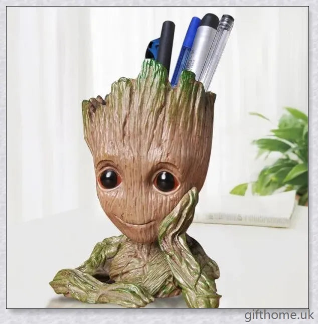 Decorative Groot-themed ceramic planter pot for displaying houseplants or organising desks