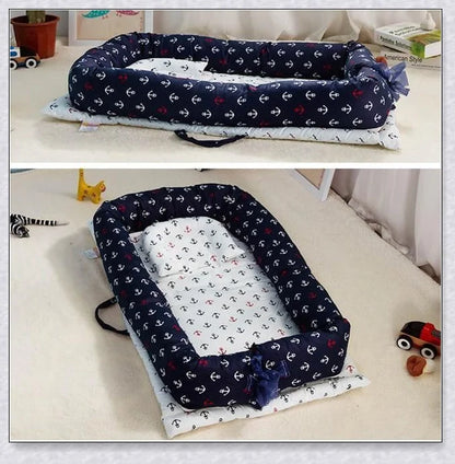 Portable Toddler Travel Bed with cotton construction and fitted sheet for comfortable rest on the go