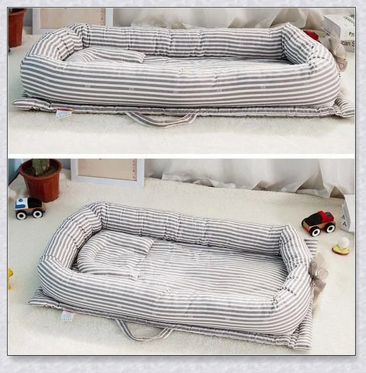 Portable Toddler Travel Bed with cotton construction and fitted sheet for comfortable rest on the go