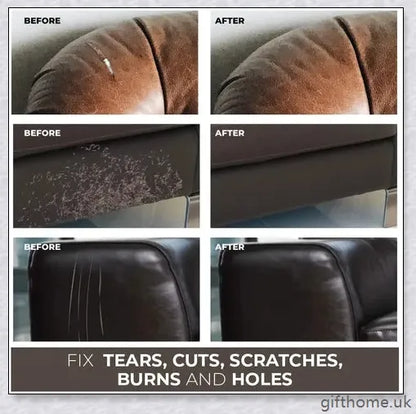 A tube of Advanced Leather Repair Gel in black and white colours, used to restore and repair leather surfaces such as furniture, car seats, and accessories.