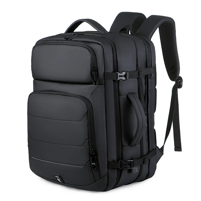 A sleek and versatile travel backpack with multiple compartments and an expandable design, perfect for fashion-conscious students.