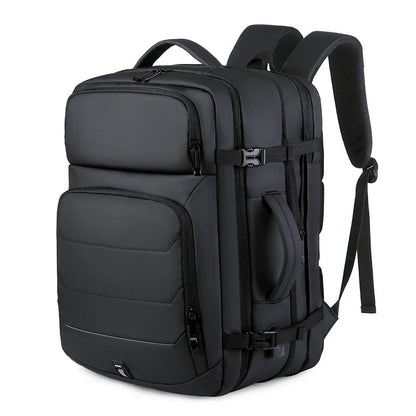 A sleek and versatile travel backpack with multiple compartments and an expandable design, perfect for fashion-conscious students.
