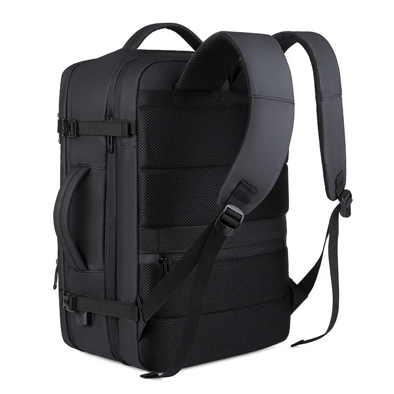 A sleek and versatile travel backpack with multiple compartments and an expandable design, perfect for fashion-conscious students.
