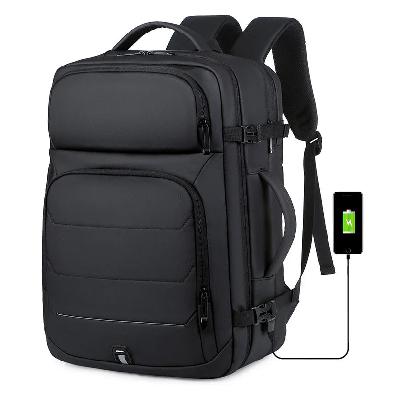 A sleek and versatile travel backpack with multiple compartments and an expandable design, perfect for fashion-conscious students.
