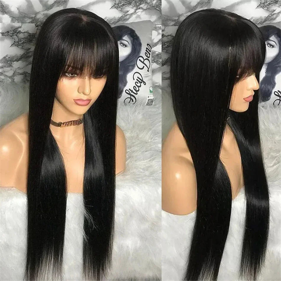 Premium human hair wig with full mechanism headgear for a natural-looking, versatile fringe
