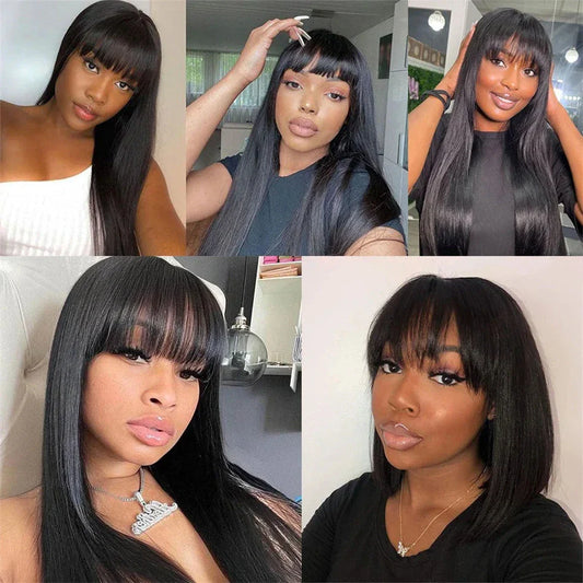Premium human hair wig with full mechanism headgear for a natural-looking, versatile fringe