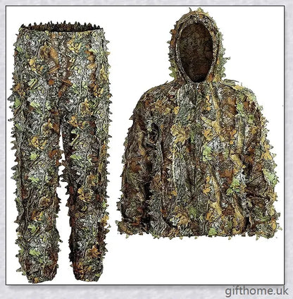 Ghillie Camouflage Camo Suit with 3D leaf pattern for seamless blending in natural environments