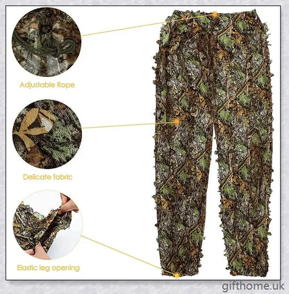 Ghillie Camouflage Camo Suit with 3D leaf pattern for seamless blending in natural environments