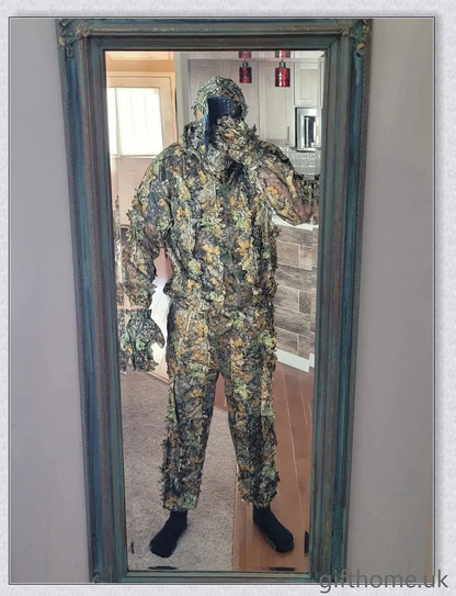 Ghillie Camouflage Camo Suit with 3D leaf pattern for seamless blending in natural environments