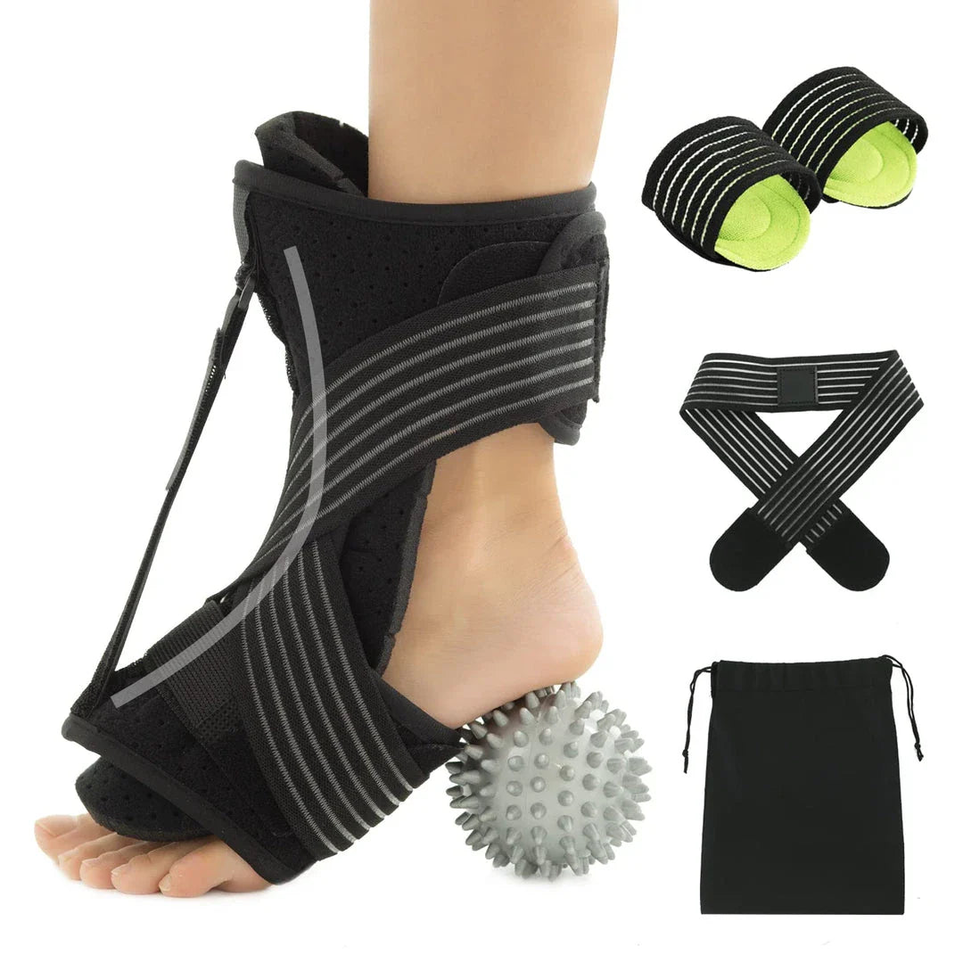 Adjustable night splint with lightweight aluminium bar and adjustable strap for personalized foot support and pain relief