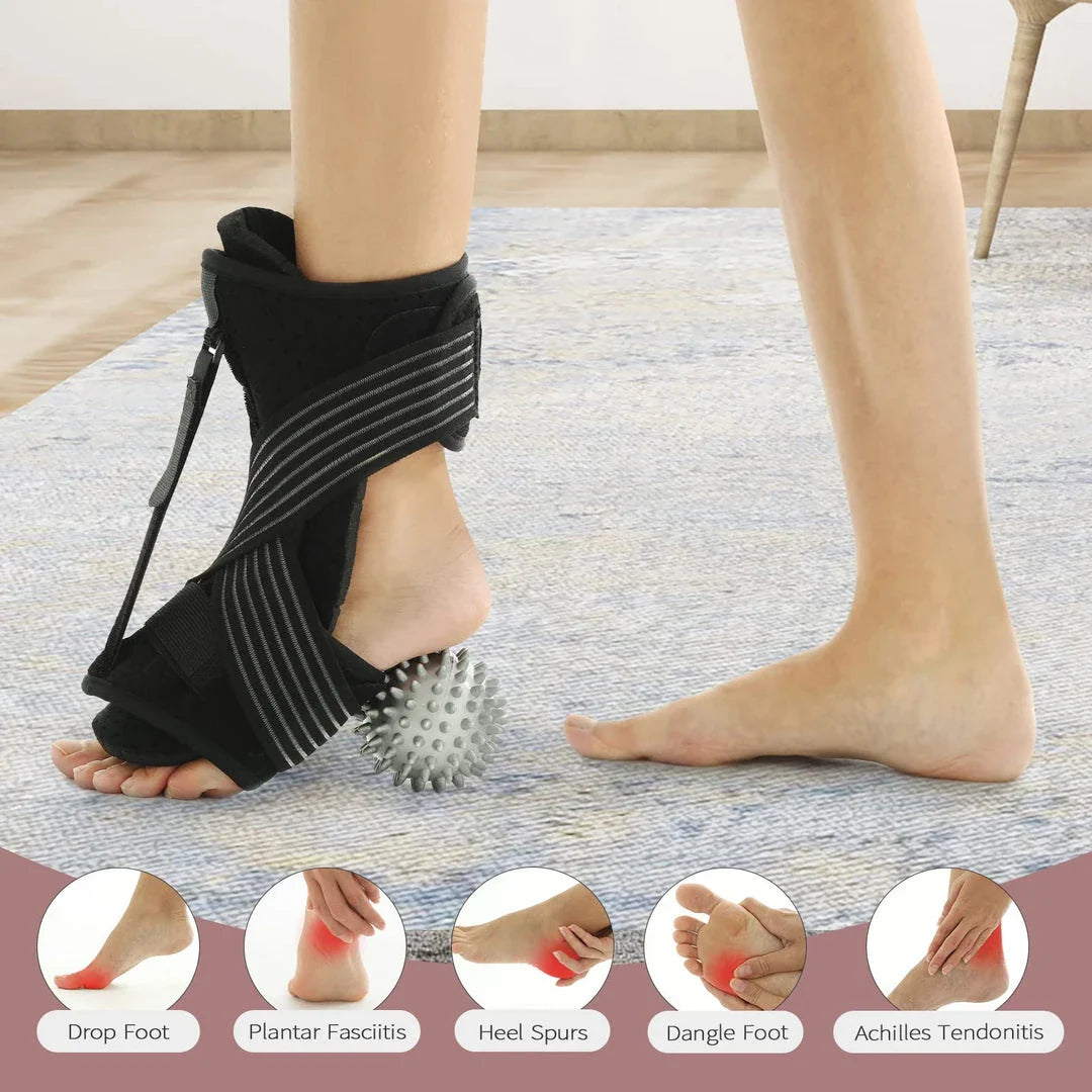 Adjustable night splint with lightweight aluminium bar and adjustable strap for personalized foot support and pain relief