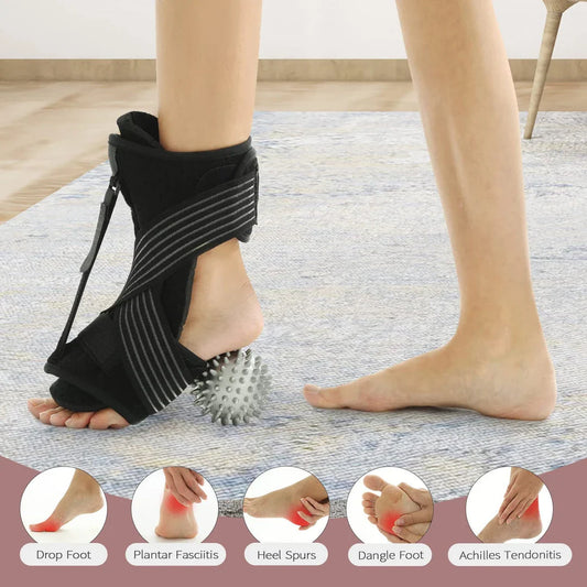 Adjustable night splint with lightweight aluminium bar and adjustable strap for personalized foot support and pain relief