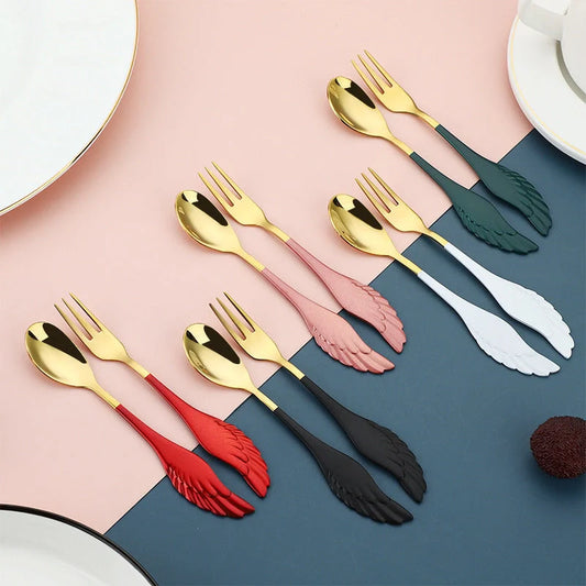 304 stainless steel Angel Wing spoon and fork set in various finishes
