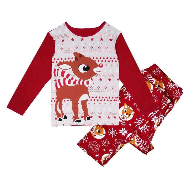 Festive family Christmas pajamas in a cozy cotton fabric with a playful fox print design