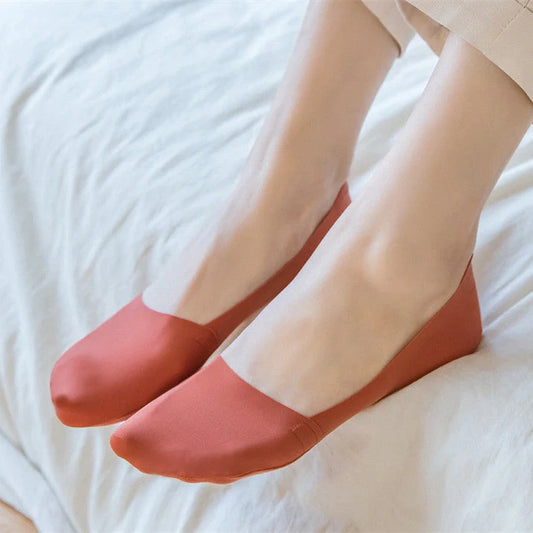 Silicone Non-Slip Shallow Boat Socks for Ladies in various colors, including black, skin, khaki, silver, and more.