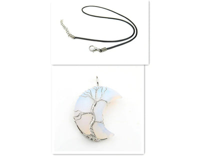 Handmade Moon Natural Crystal Stone Tree of Life Pendant Necklace in various colours