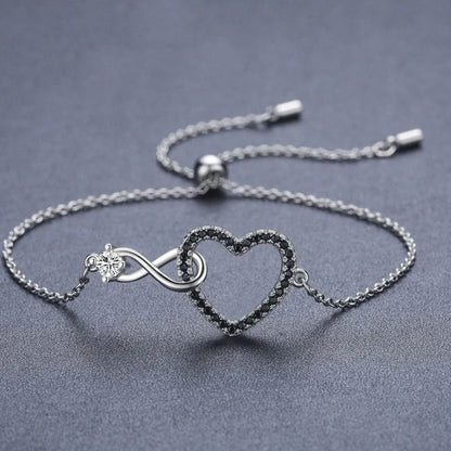 Black heart-shaped 8-shaped bracelet with zircon decorations for women