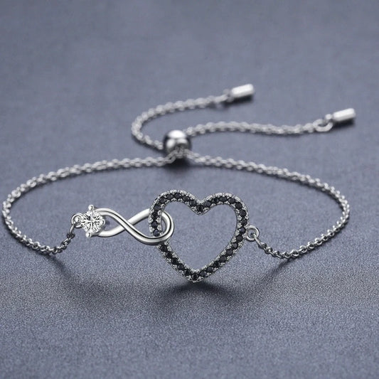 Black heart-shaped 8-shaped bracelet with zircon decorations for women