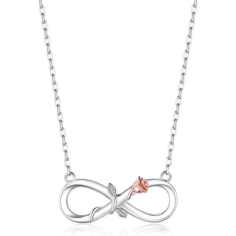 Double Fair Infinity Symbol Rose Necklace in S925 Silver, adjustable 21cm to 50cm