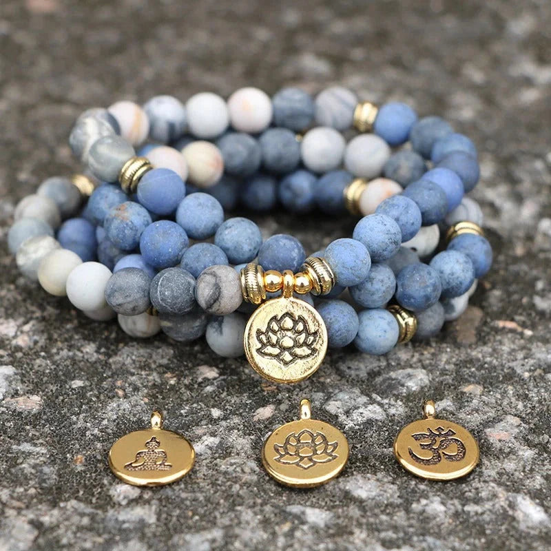 Premium handcrafted meditation bracelet with genuine Tiger's Eye stones, 108 beads, and a lotus charm