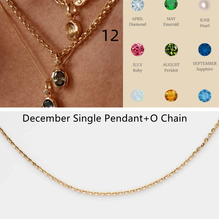 Stainless steel twelve birthday stone necklace with love pendant, featuring durable titanium steel construction.