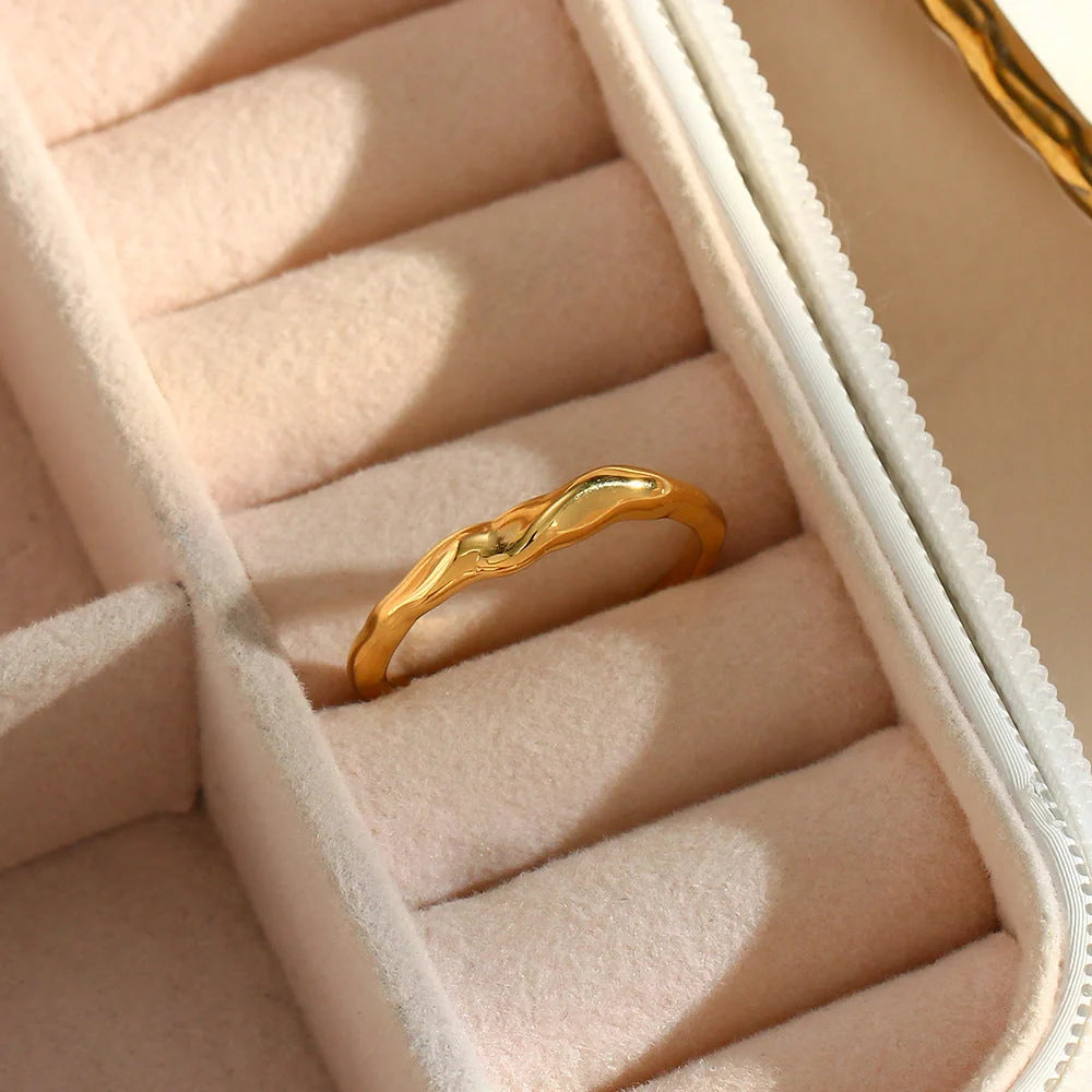 Elegant adjustable stainless steel bamboo ring with gold finish