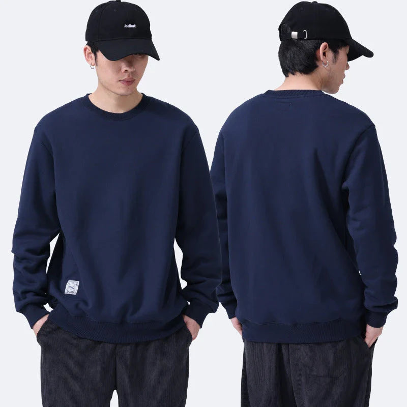 Cozy fleece pullover sweatshirt for men in a variety of colors including apricot, navy blue, red, black, light blue, burgundy, light gray, and dark gray
