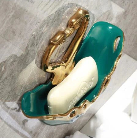 Ceramic Swan Soap Box in green, white, and pink with suction cup for wall mounting