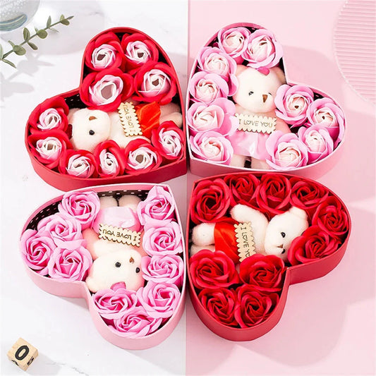 Heart-shaped rose soap gift box in red and pink, perfect for romantic occasions