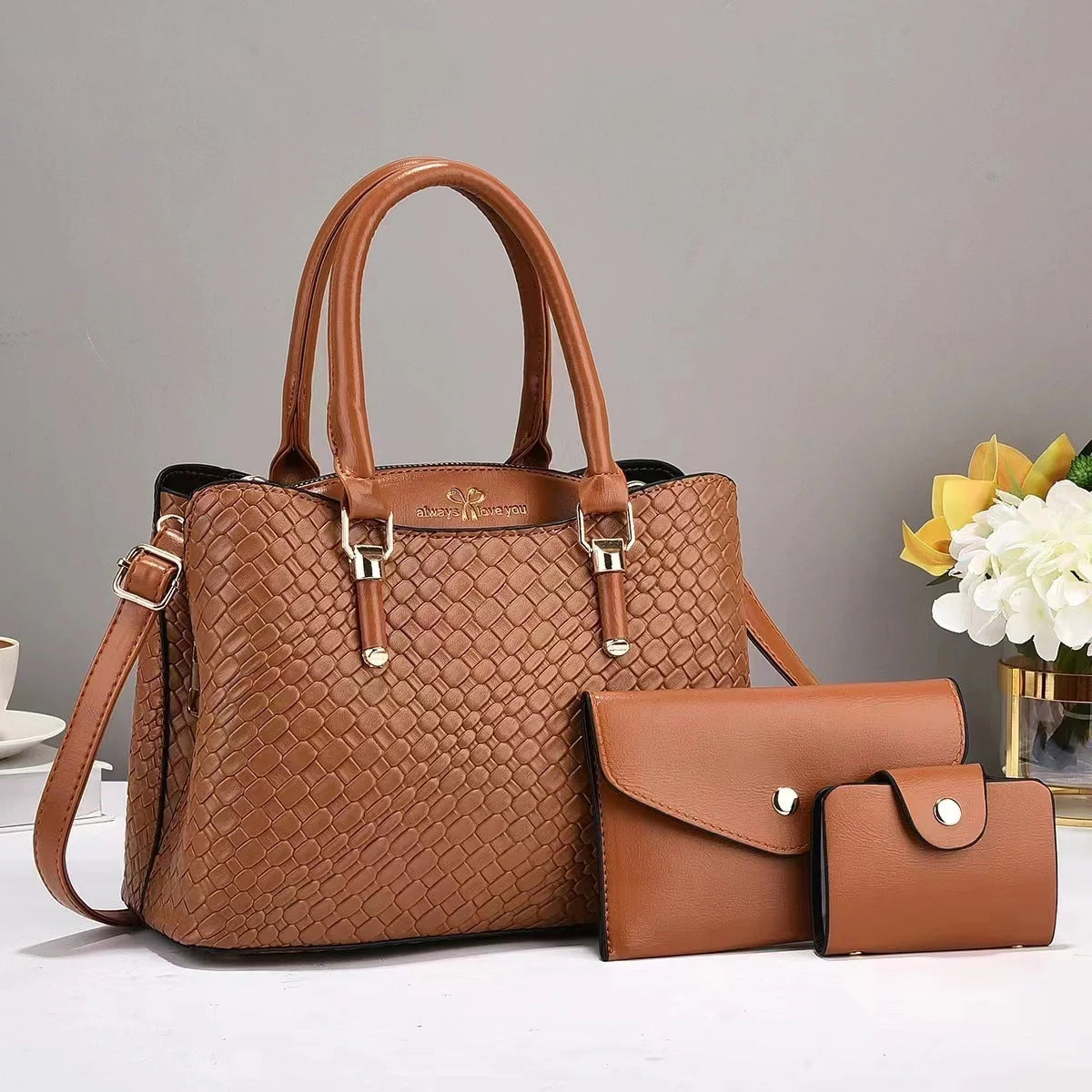 Woven Texture Three-piece Set Large Capacity One Shoulder Combination Bags in various colours