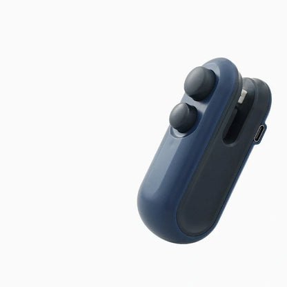 Compact USB rechargeable handheld vacuum sealer in white and blue
