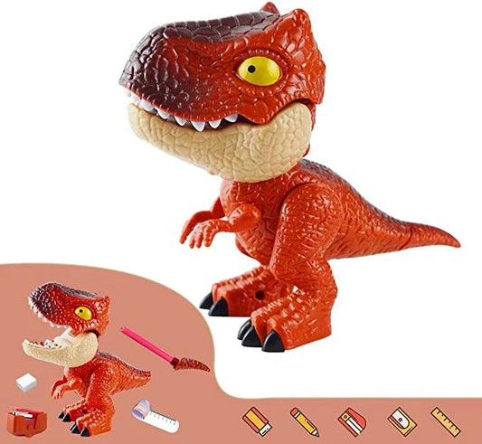 Multifunctional dinosaur-shaped desk organizer with pencil holder, eraser, ruler, and other office supplies