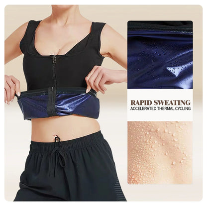 Stylish women's zip vest shapewear sweatshirt in black, perfect for layering or wearing solo.