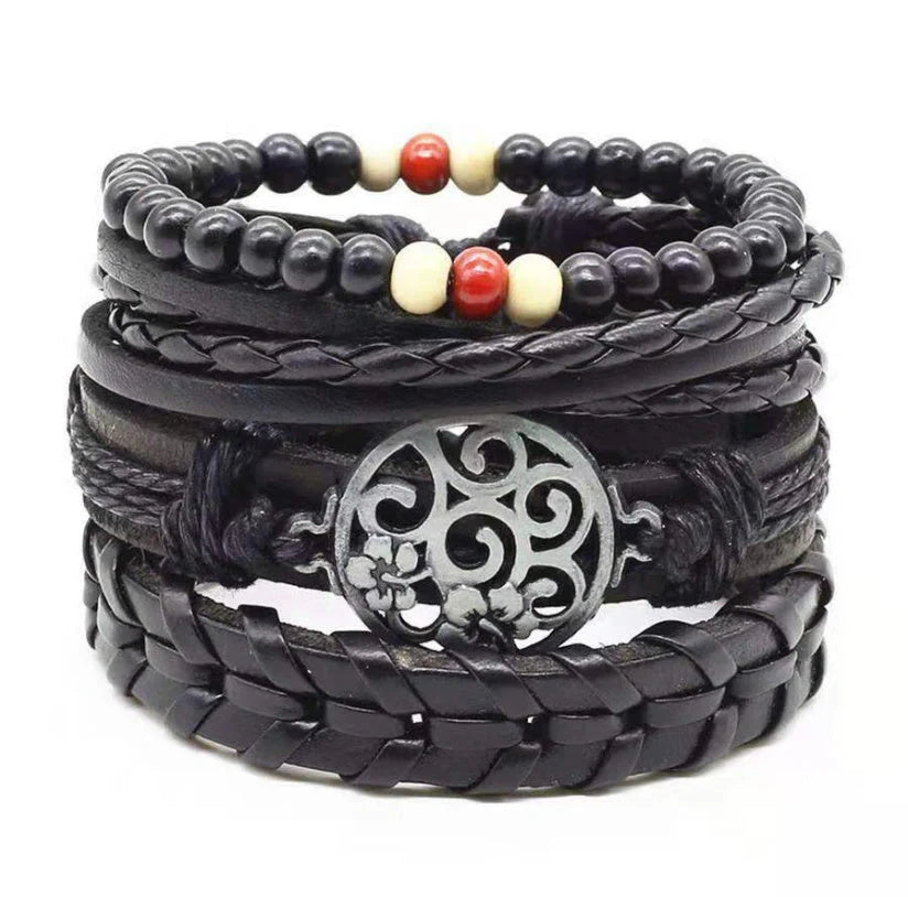 Men's genuine leather vintage braided bracelet with adjustable closure