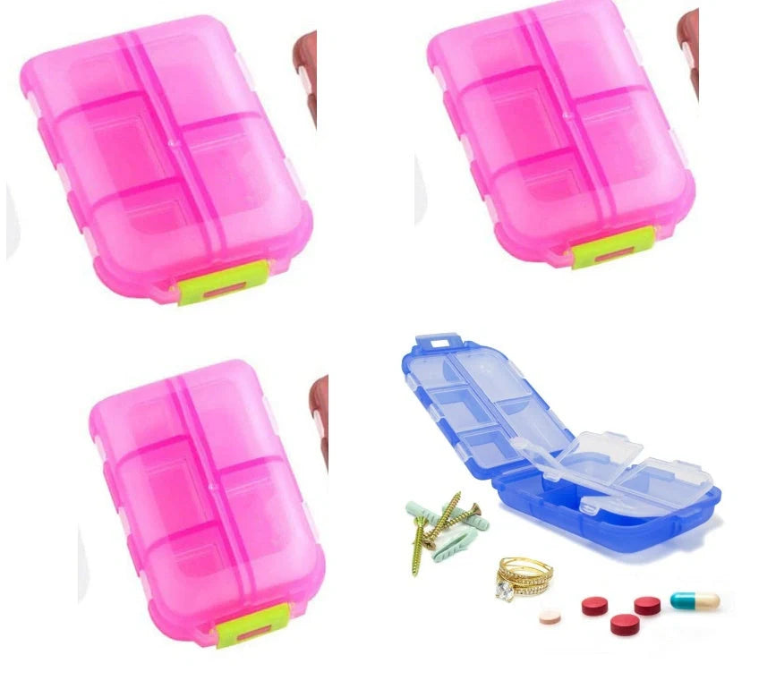 10-grid moisture-proof travel pill organizer in various colours for secure medication storage