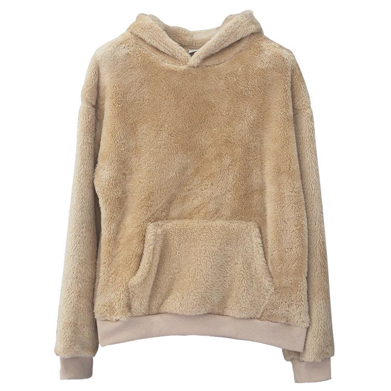 A cosy, velvet-lined hooded jumper with pockets for men, available in a range of classic colours.