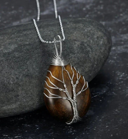 Celtic Tree of Life Necklace with teardrop semi-precious stone pendant