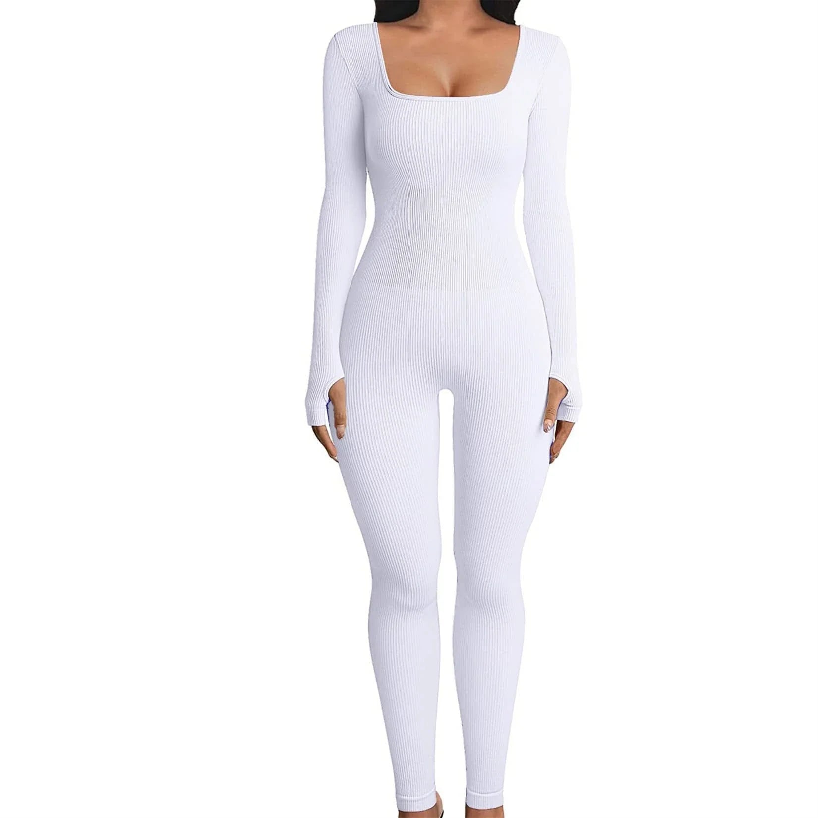 Stylish high-waist yoga jumpsuit with square collar, available in a variety of trendy colors