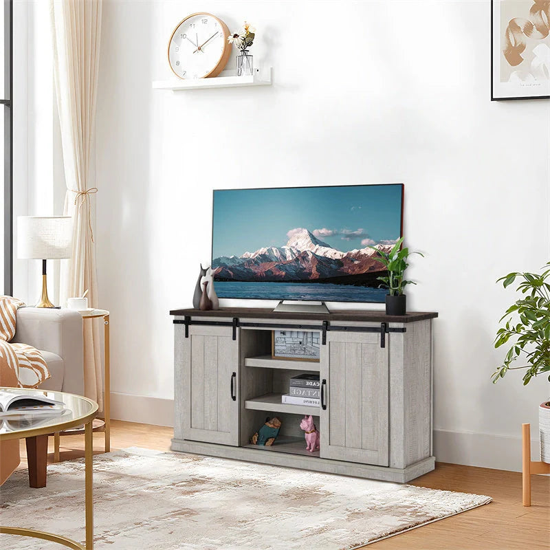 Vintage khaki TV cabinet with wood grain finish for living room