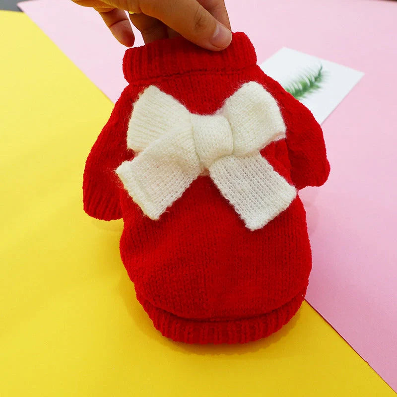 Bowknot Hollow Knit Dog Sweater in various colours and sizes
