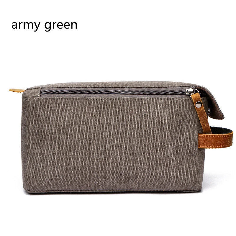 Premium canvas travel toiletry bag with multiple compartments and classic colours