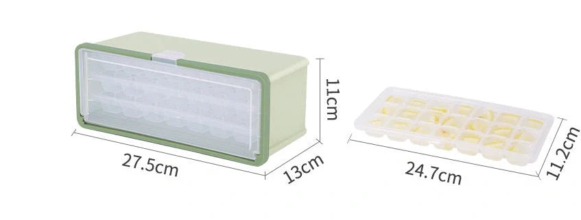 Drawer-type plastic ice cube mold maker with lid and storage bin for easy ice cube making and storage