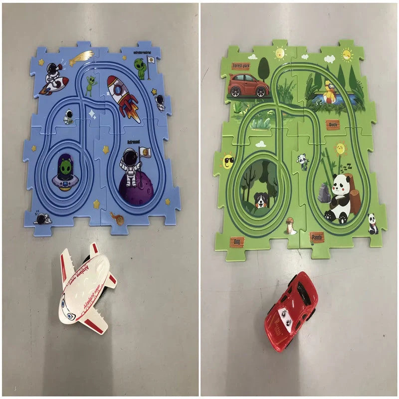 DIY Assembly Electric Railroad Speeder Toy with multiple track configurations