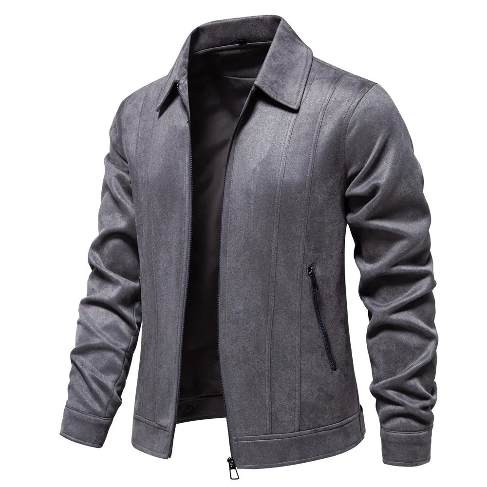 Men's suede lapel zipper jacket in various colours for autumn and winter wear