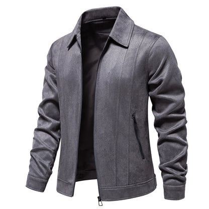 Men's suede lapel zipper jacket in various colours for autumn and winter wear