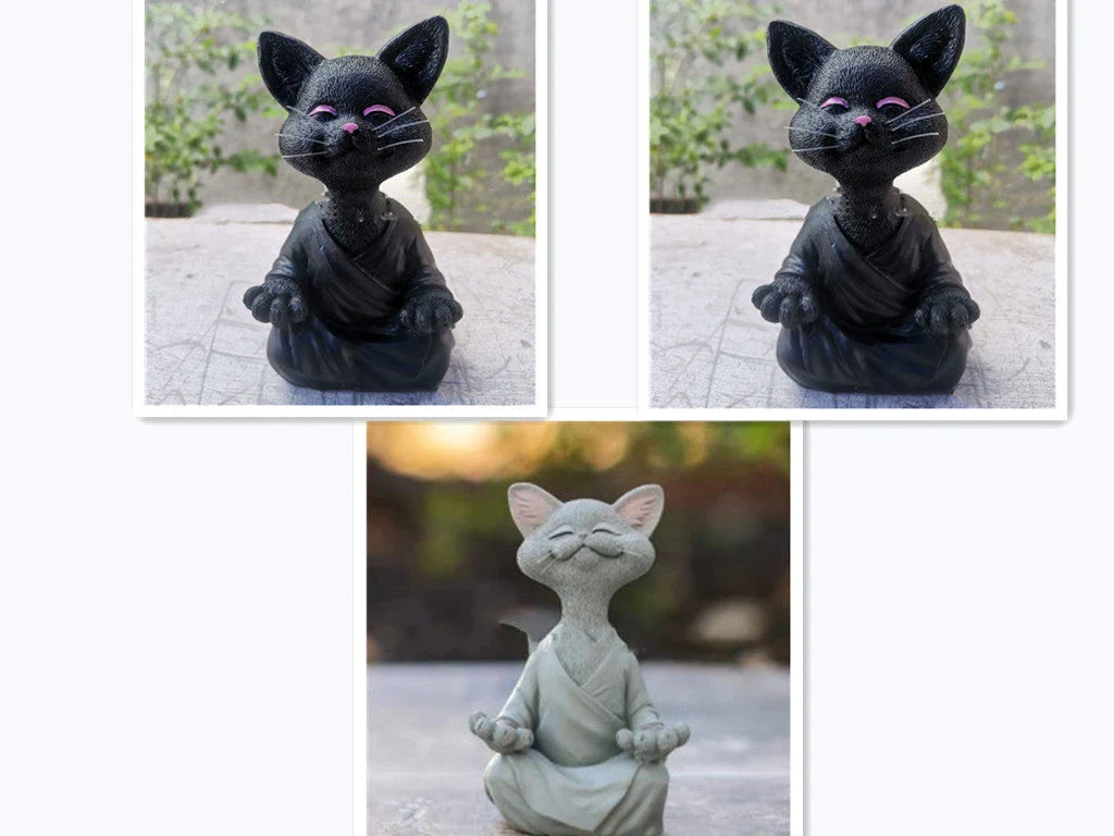 Captivating Black Buddha Cat Figurine crafted from premium resin, perfect for meditation spaces, yoga studios, and home decor