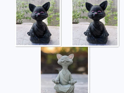 Captivating Black Buddha Cat Figurine crafted from premium resin, perfect for meditation spaces, yoga studios, and home decor