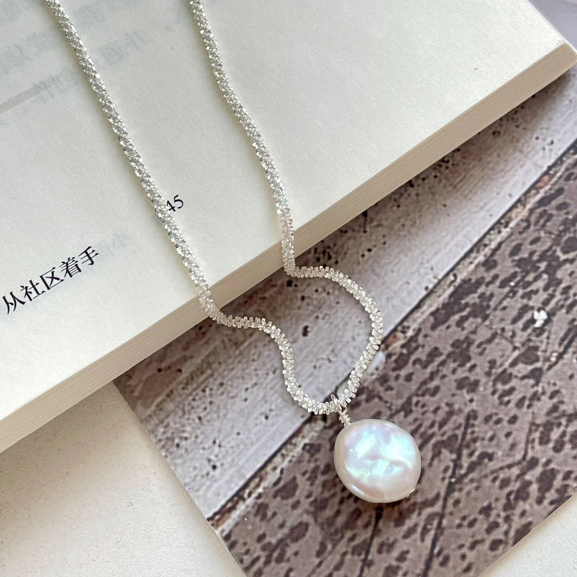 Elegant S925 Sterling Silver Baroque Pearl Necklace with starry sky chain