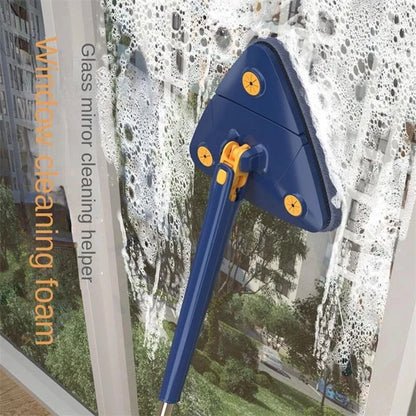 Extendable Triangle Mop with 360° rotatable head for deep cleaning in blue and white