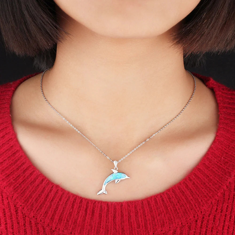 Elegant Ocean Dolphin Copper Necklace with Opal - A stylish women's jewellery piece